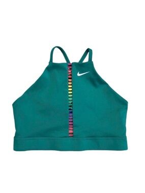 NIKE ~ Green Sports Bra with Multicolor Stripe and Crisscross Back size L